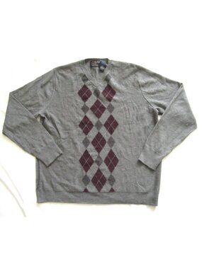 Garret Scott Men Sz XL Argyle Sweater Extra Fine Merino Wool Preppy Old Money